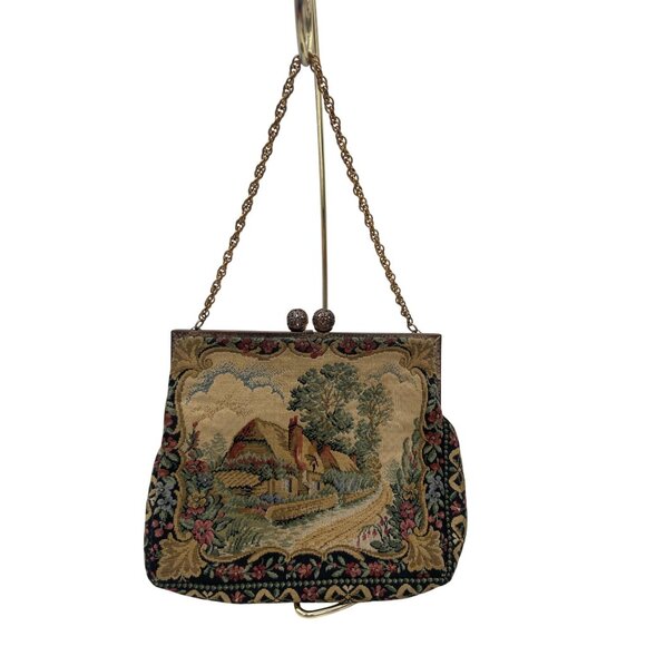 Vintage Walborg Made In France Handbag Tapestry Purse With Chain Strap & Scenic - Picture 2 of 13
